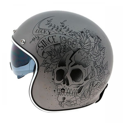 Capacete Jet MT Le Mans 2 SV Skull And Roses A2 Cinza