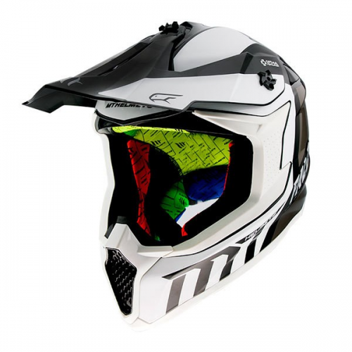 Capacete Motocross MT Falcon Warrior B0 Branco Preto