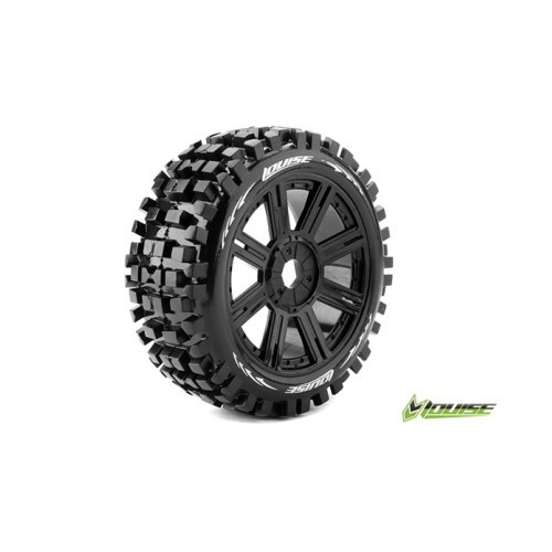 B-ULLDOZE 1:8 Buggy Tire Set Mounted Soft Black Spoke Rims