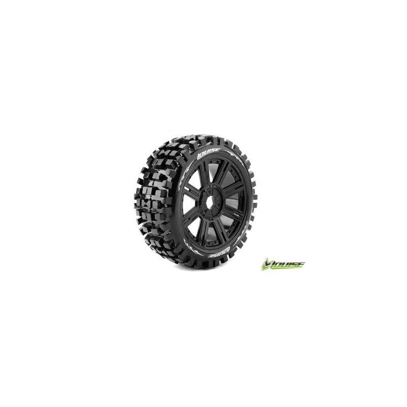 B-ULLDOZE 1:8 Buggy Tire Set Mounted Soft Black Spoke Rims