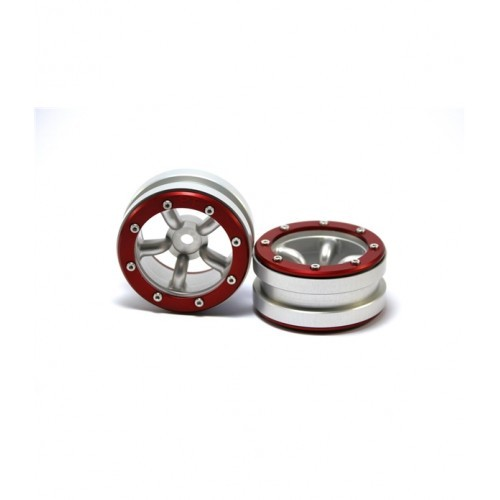 Beadlock Wheels PT-Safari Silver/Red 1.9 2 Pcs